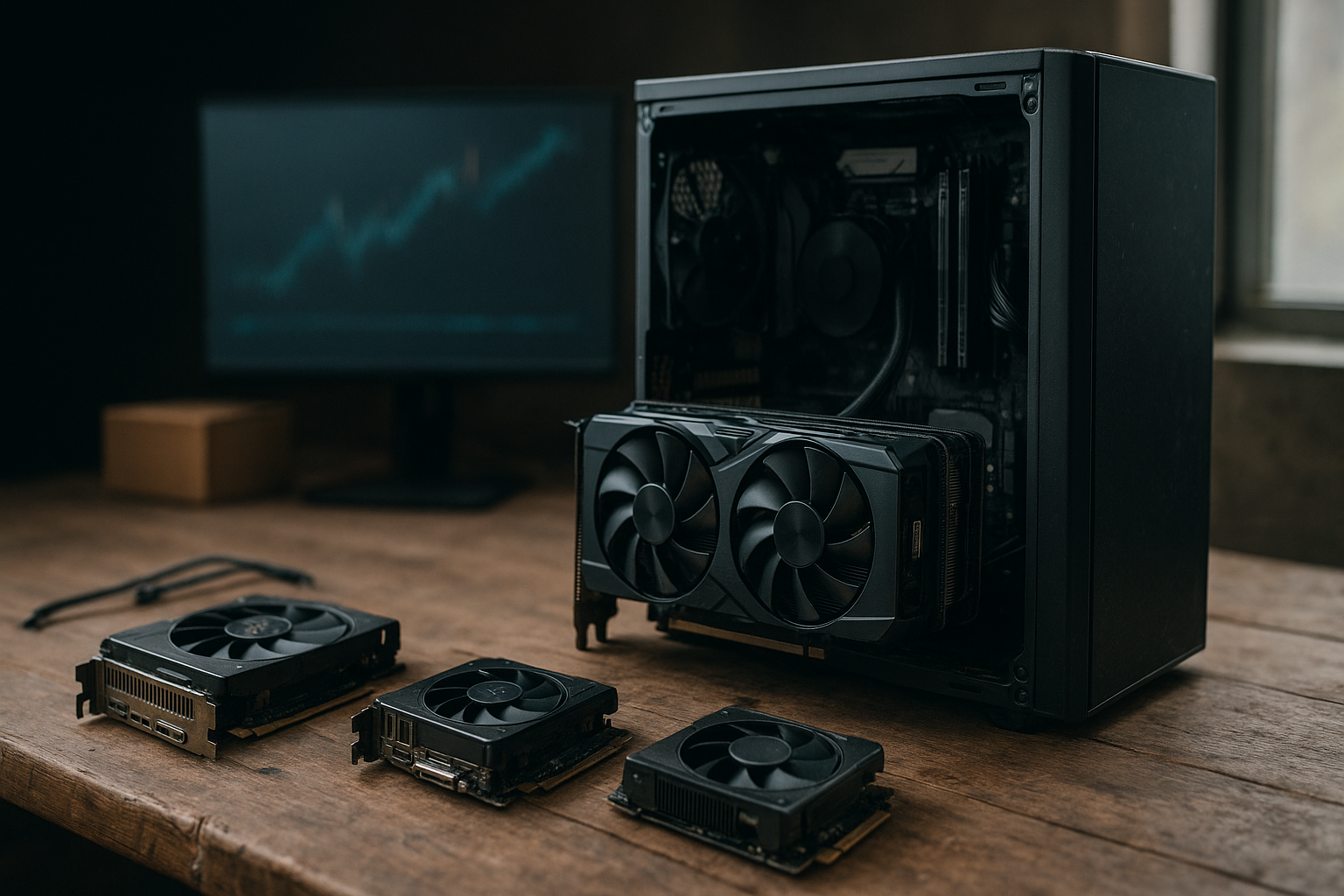 16GB VRAM GPUs shown beside a Steam hardware survey chart on a gaming monitor