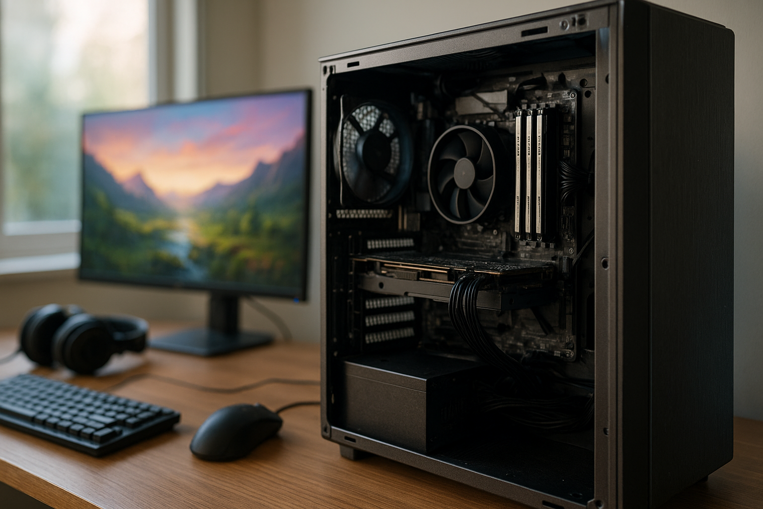 32GB RAM for gaming installed beside a modern gaming PC with colorful RGB lighting