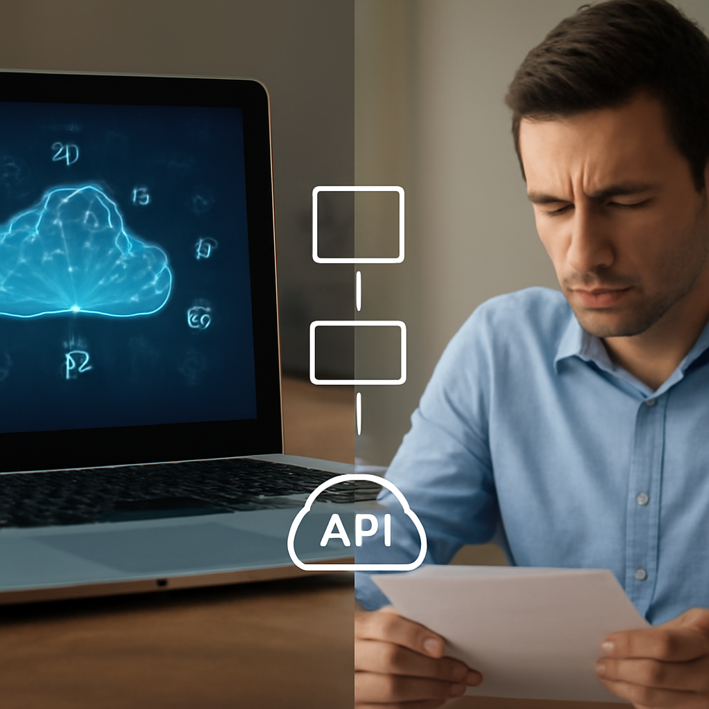 a split-screen comparison of cloud AI agents, workflow nodes, API connectors, and a human approval checkpoint