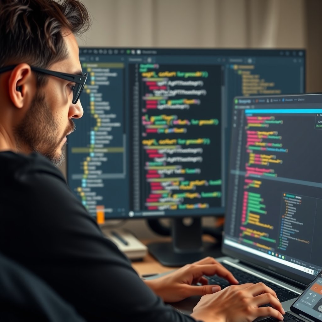 AI coding assistants - A C# developer using Visual Studio with an AI coding assistant suggesting an ASP.NET Core control