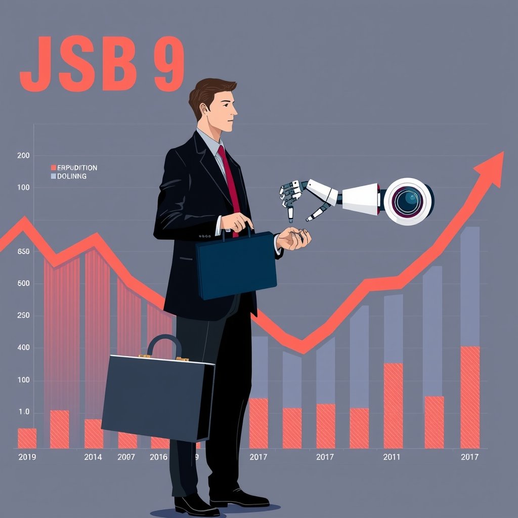 AI public trust - A conceptual graphic of a human worker handing a briefcase to a robotic arm, set against a backdrop of