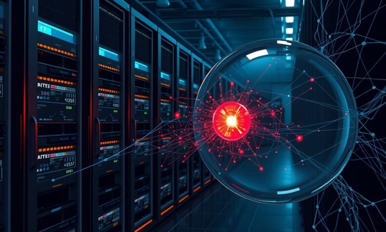 Alation cyberattack illustration showing a secure data platform interface with a cybersecurity alert