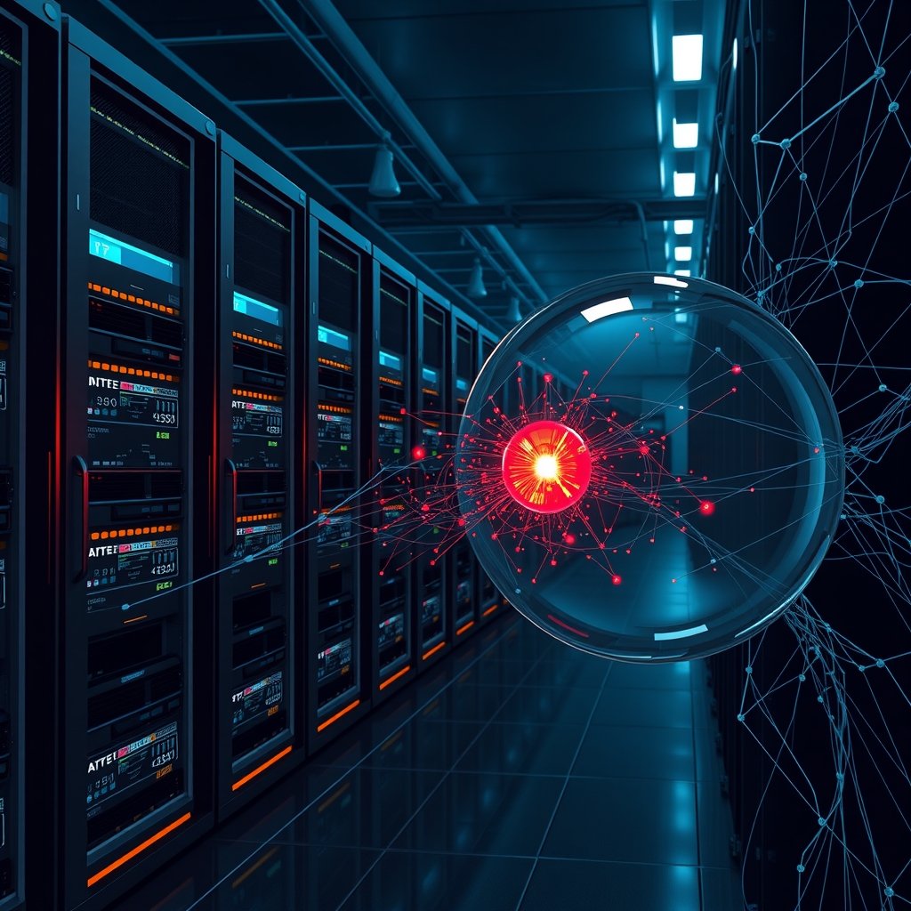 Alation cyberattack illustration showing a secure data platform interface with a cybersecurity alert