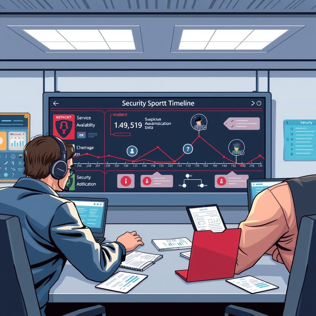 Alation cyberattack - A security operations team reviewing an incident timeline with separate tracks for service availab