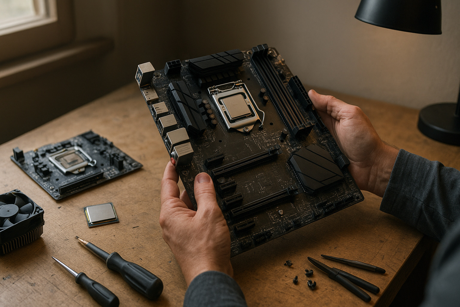 AMD AM5 support represented by a Ryzen desktop processor beside an AM5 motherboard and a 2029 calendar