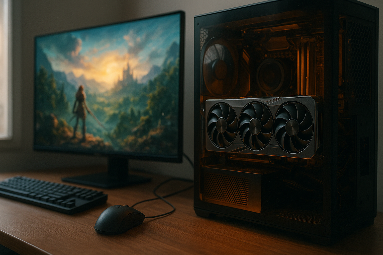 AMD Radeon RX 9070 XT review graphics card displayed on a PC hardware test bench