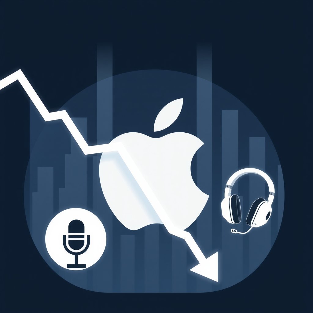 Apple Siri Vision Pro layoffs - An abstract data visualization showing downward trending lines intersecting with an Appl