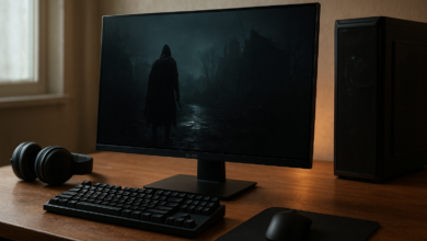 Asus ROG Swift OLED review monitor displayed on a gaming desk