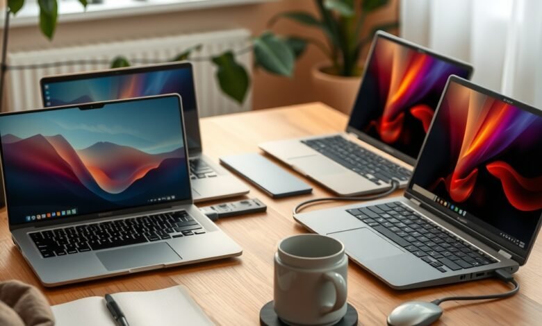 Best laptops 2026 lineup featuring premium, Windows, Apple, and gaming notebooks on a modern desk