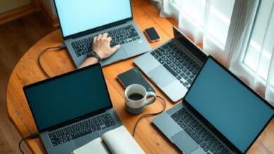 Cheap laptops arranged on a desk for a 2026 buying guide