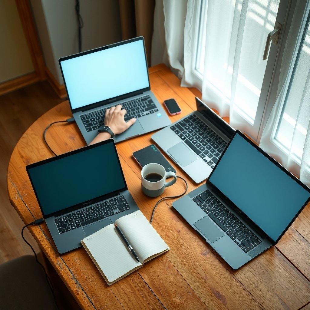 Cheap laptops arranged on a desk for a 2026 buying guide