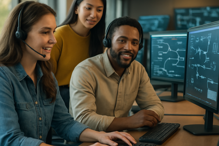 Customer service team using automation dashboards to manage customer conversations and support workflows