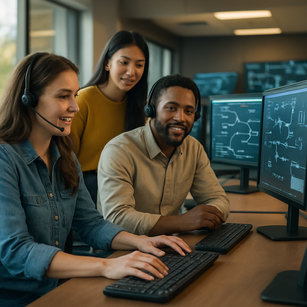 Customer service team using automation dashboards to manage customer conversations and support workflows