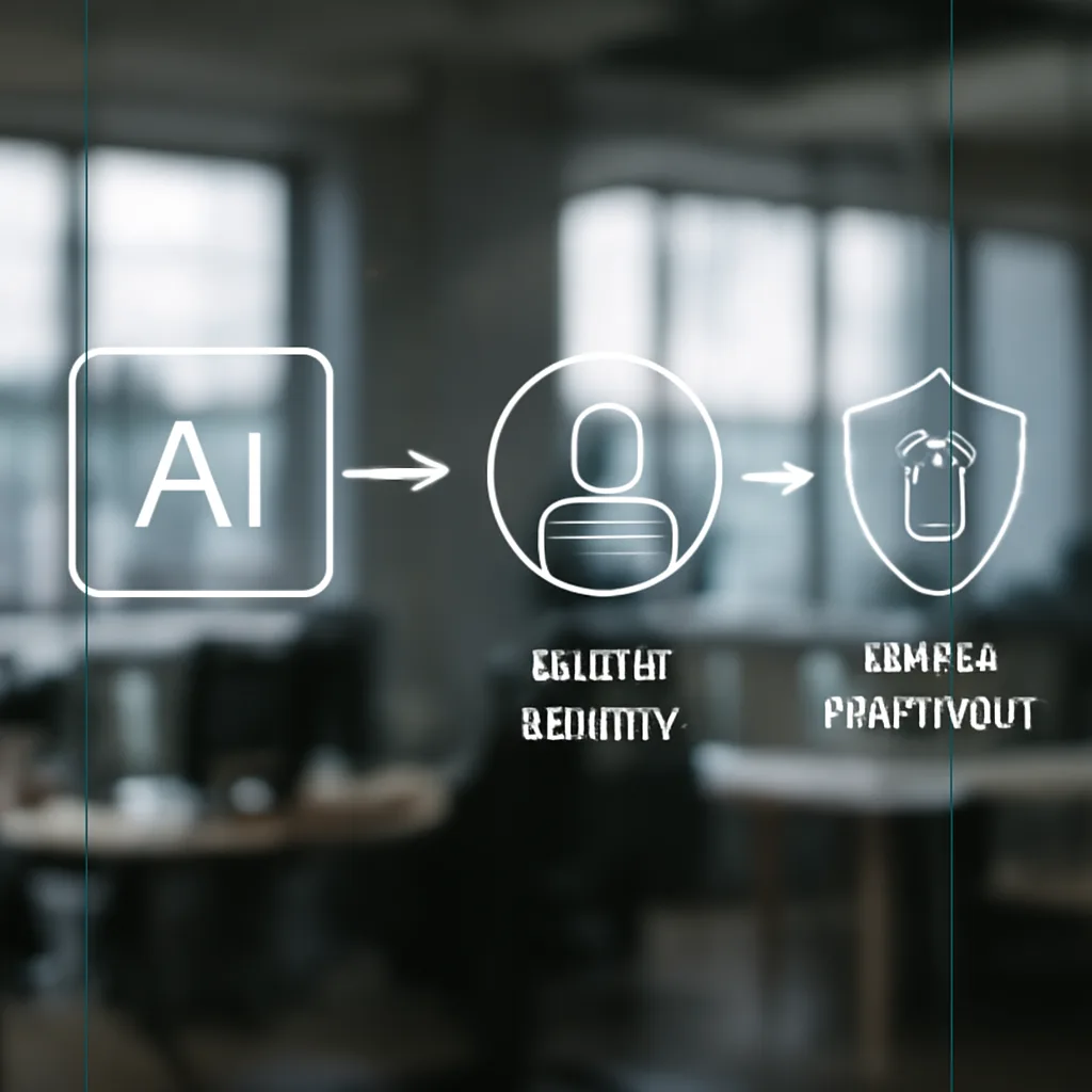 a transparent customer service workflow diagram on a glass office wall showing AI, agent review, and secure escalation p