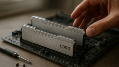 Corsair Dominator Titanium DDR5-8000 memory kit displayed beside a modern gaming motherboard