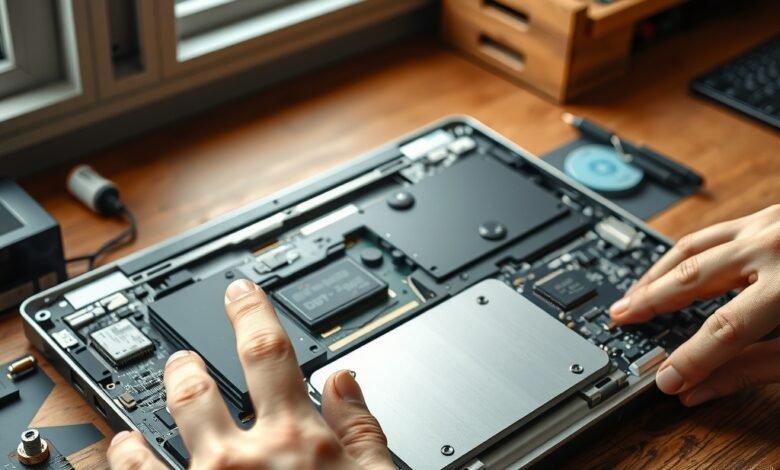 Framework Laptop 13 Pro motherboard with a modular LPCAMM2 RAM module