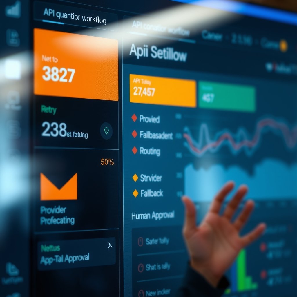 free AI APIs for n8n - close-up of an n8n production workflow dashboard displaying API quota monitoring, retry status, p
