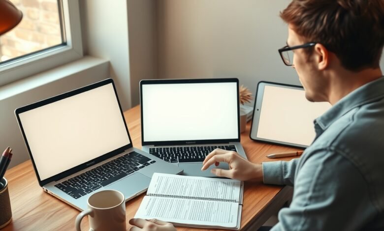 Free AI model for blogging comparison showing GLM, DeepSeek, and Nemotron on a laptop beside blog notes