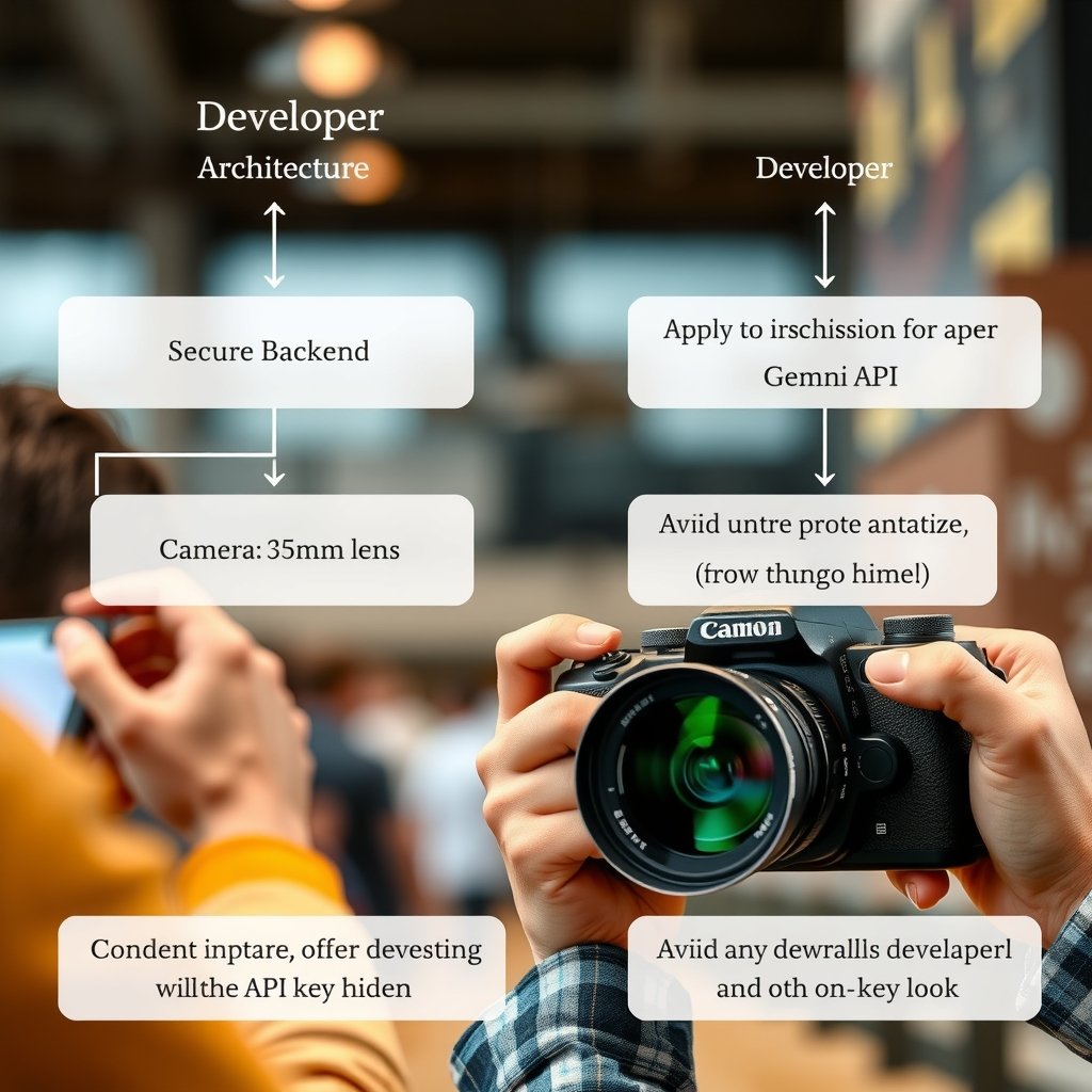 Gemini API vs Gemini Pro - Developer architecture diagram showing a browser and mobile client connecting to a secure bac
