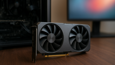 Intel Arc B580 review image showing an Intel Battlemage graphics card installed in a gaming PC