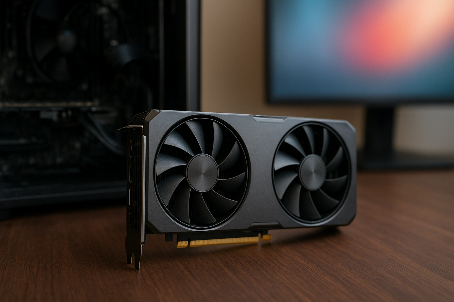 Intel Arc B580 review image showing an Intel Battlemage graphics card installed in a gaming PC