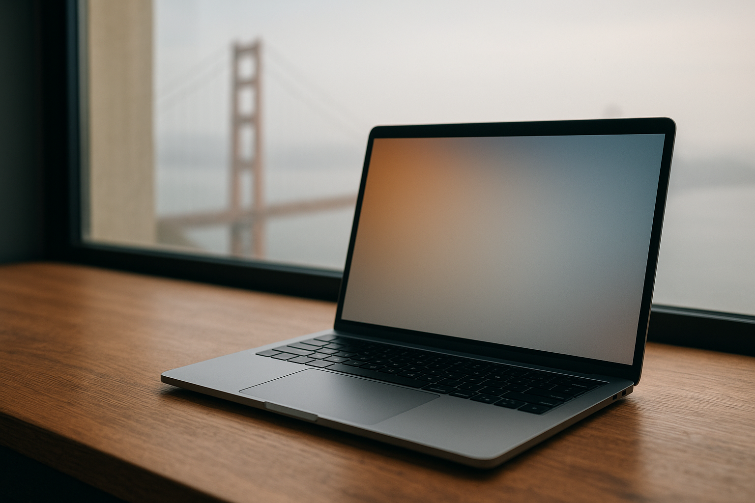 macOS 27 Golden Gate interface displayed on a MacBook beside San Francisco’s Golden Gate Bridge