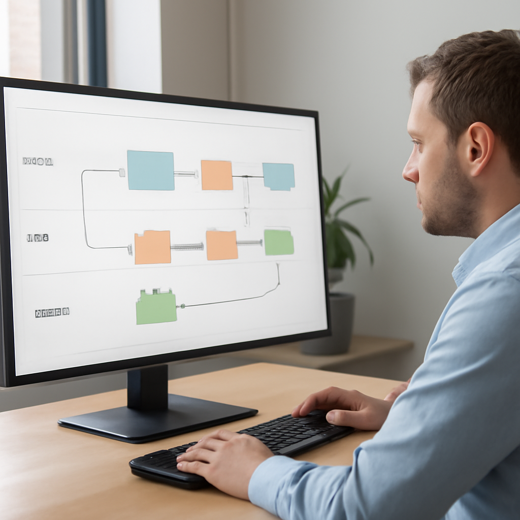 a marketing operations manager viewing a live customer journey map across email, CRM and support channels on a large off