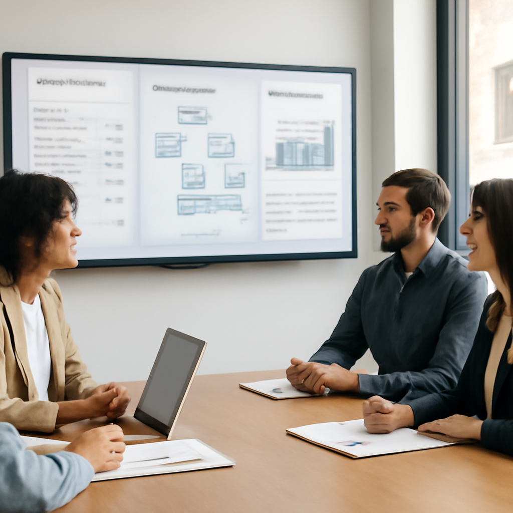 a privacy-focused marketing team reviewing consent settings, workflow approvals and performance dashboards in a bright m