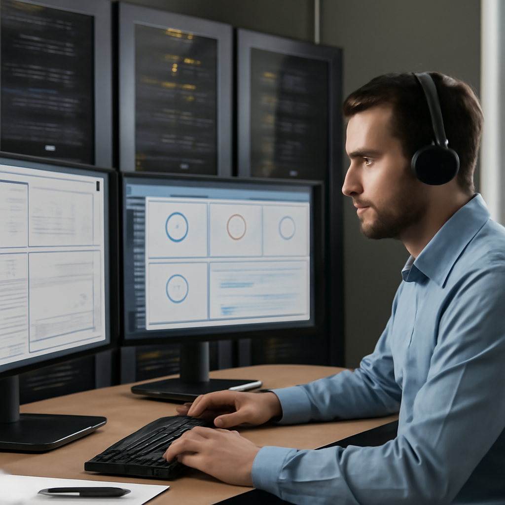a calm control room with secure servers, consent dashboards and a marketer monitoring automated campaign alerts