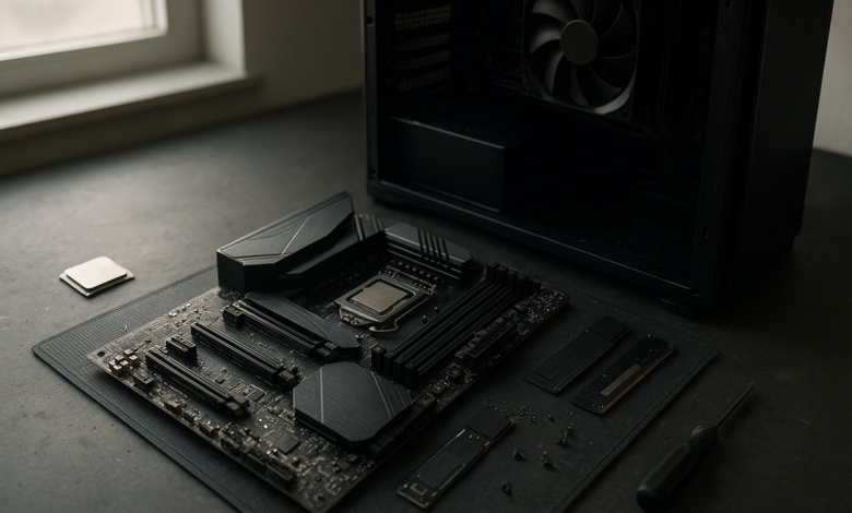 MSI MEG X870E GODLIKE motherboard displayed on a dark studio surface