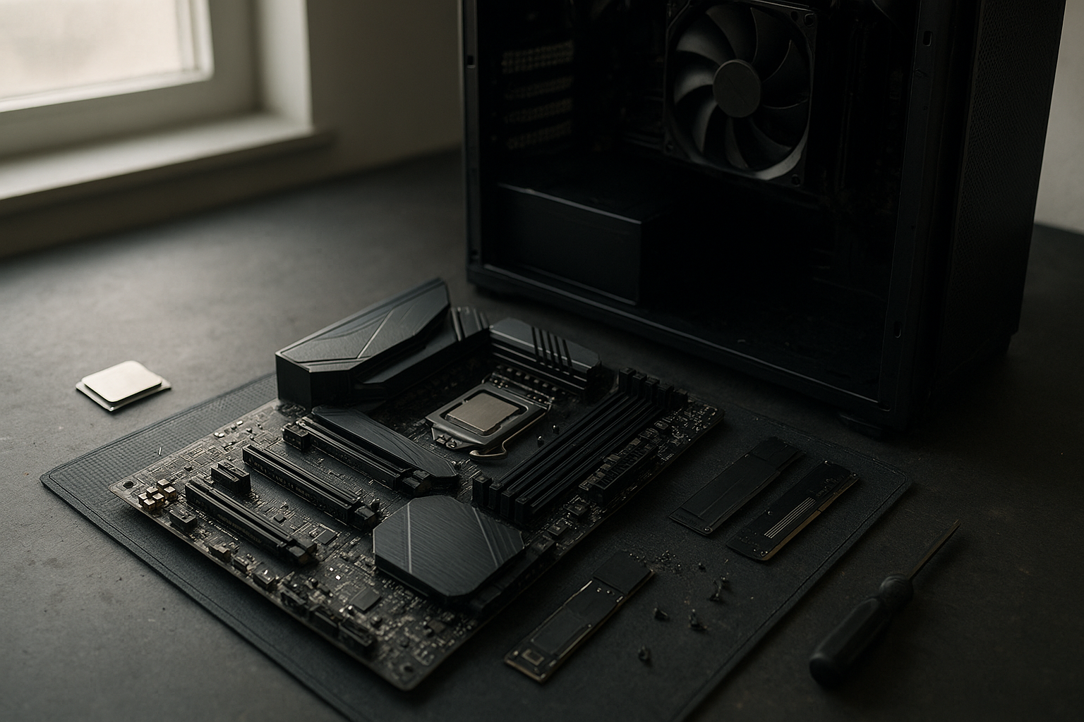 MSI MEG X870E GODLIKE motherboard displayed on a dark studio surface