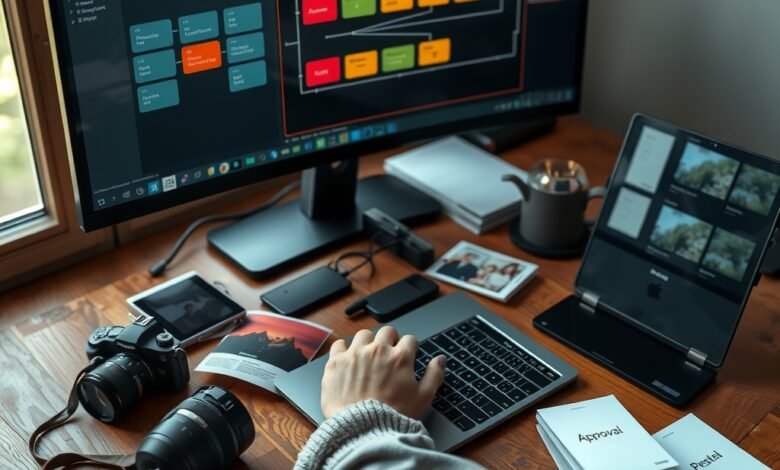 n8n WordPress automation workflow connecting a content editor, n8n nodes, and a WordPress publishing dashboard
