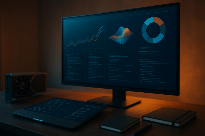 Developer comparing open-weight AI models on a modern workstation