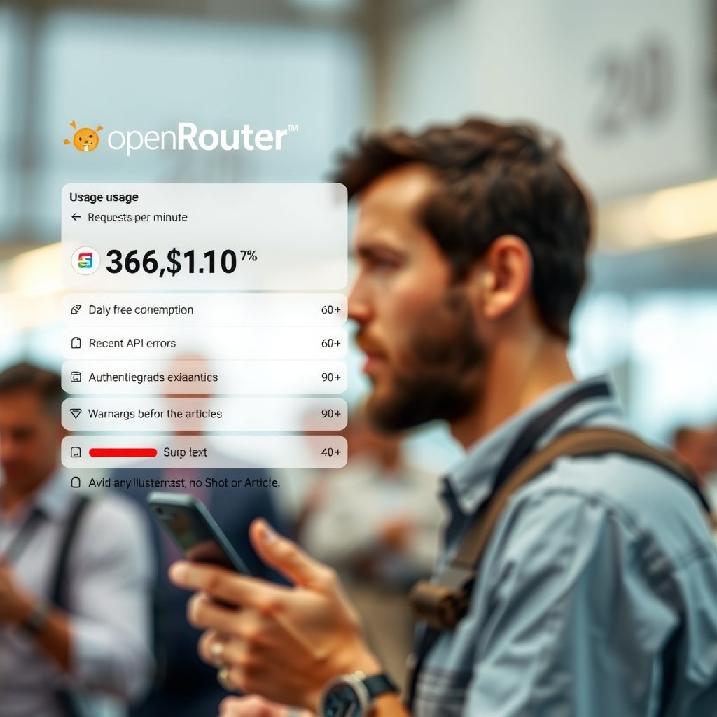 OpenRouter free models - OpenRouter account usage screen displaying requests per minute, daily free-tier consumption, re
