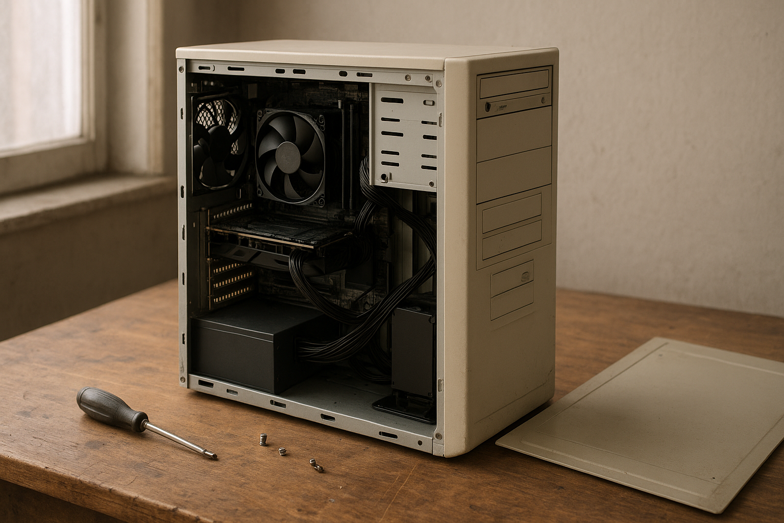 Retro sleeper PC build with modern components inside a classic beige desktop case