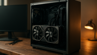 RTX 5090 review graphic card displayed in a modern gaming PC setup