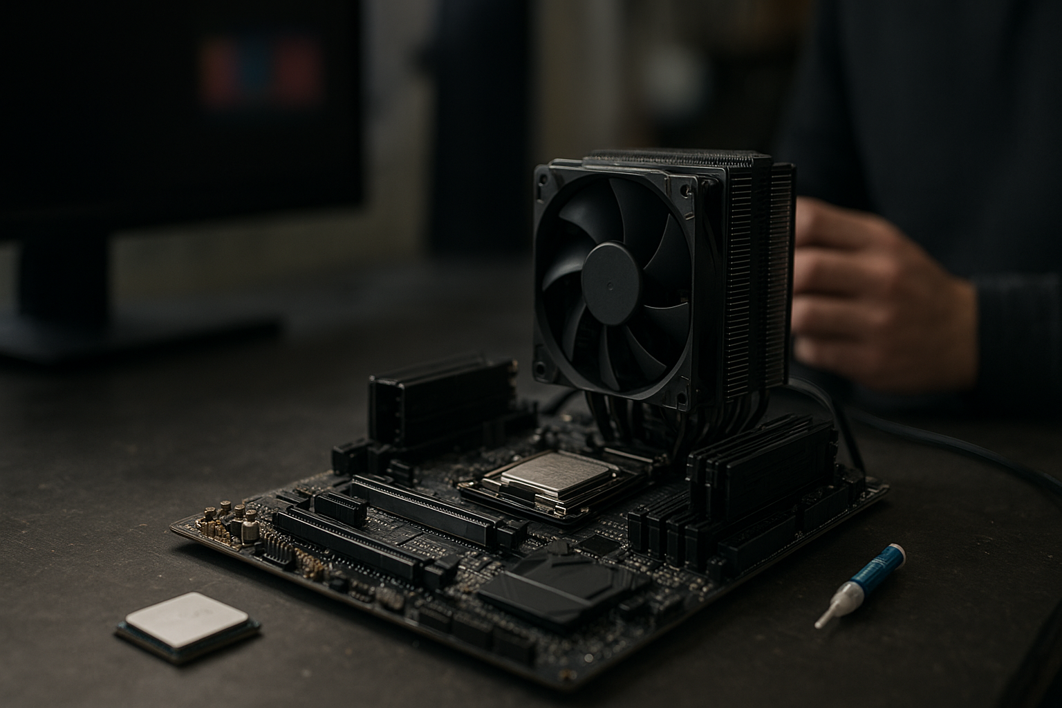 Ryzen 7 9850X3D review image showing the processor installed on a desktop motherboard
