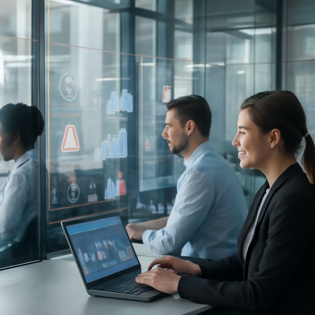 a transparent sales operations control room with human analysts monitoring automation alerts and privacy settings
