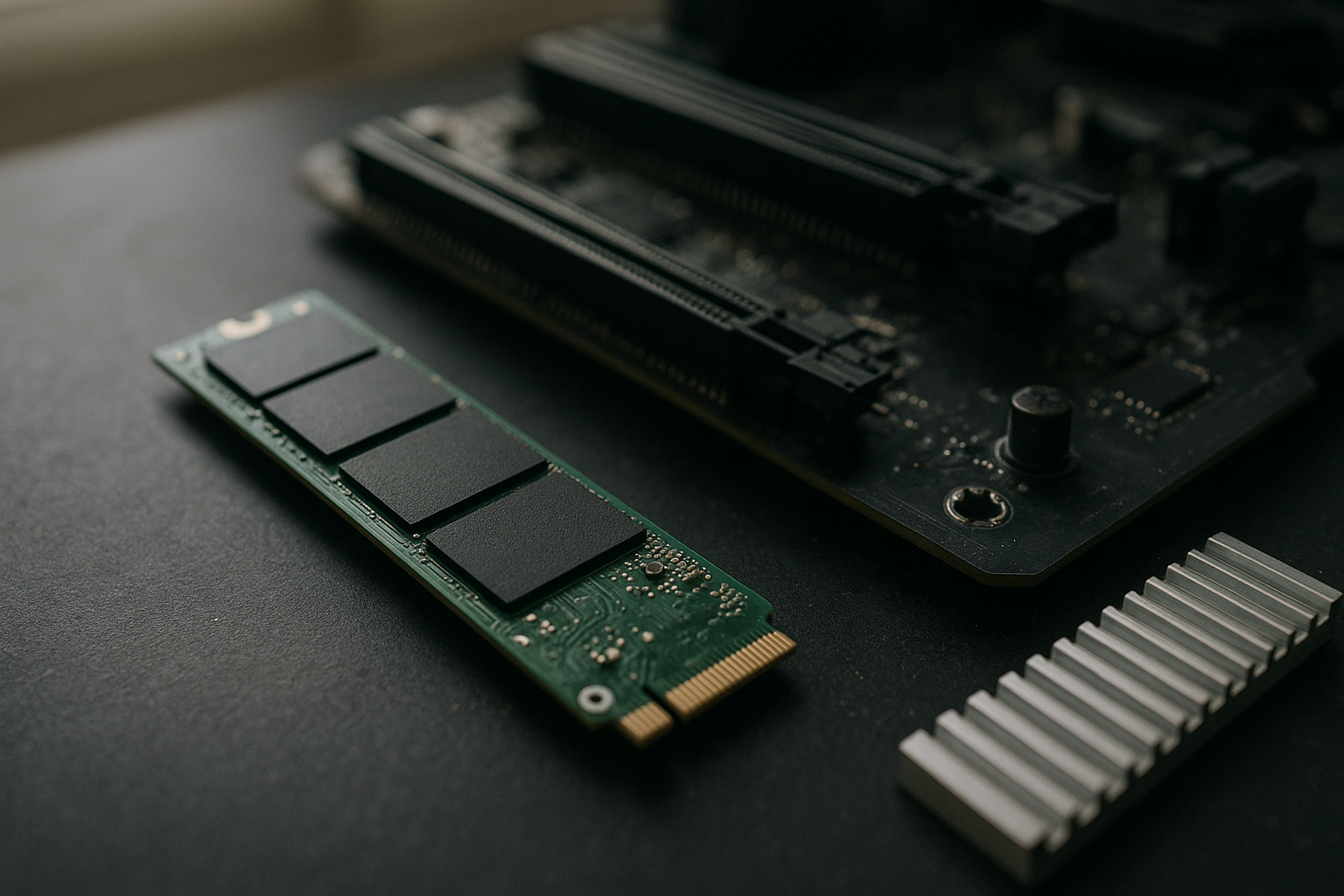 Samsung 990 EVO Plus review SSD shown beside a motherboard M.2 slot