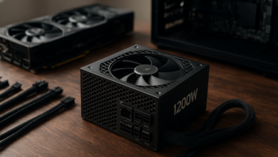 Seasonic Vertex 1200W power supply displayed beside modular cables for an ATX 3.0 PC build