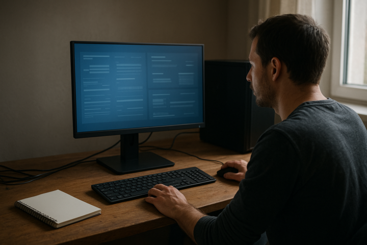 Windows Update diagnostic architecture diagram displayed on a desktop monitor