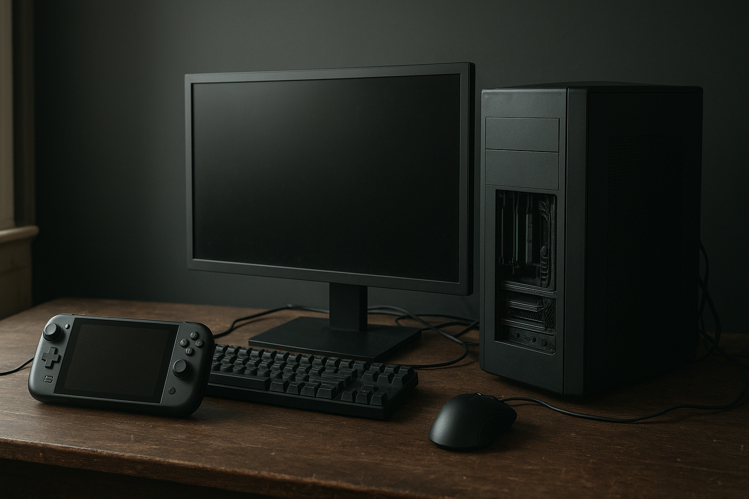 Windows vs SteamOS comparison graphic with RAM modules, a gaming PC, and split operating system screens